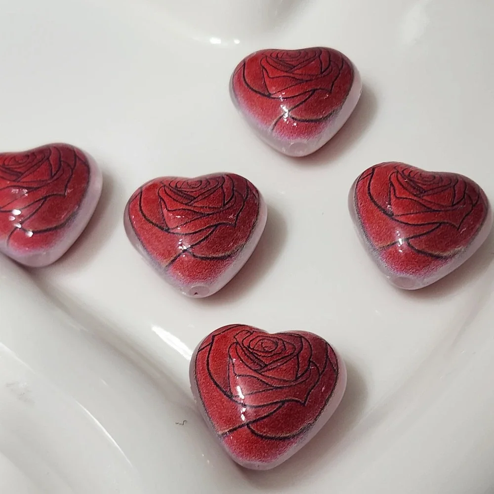 Rose Heart Beads 2 Pcs Focal Beads Beaded Pen Jewelry Making Crafts Charms